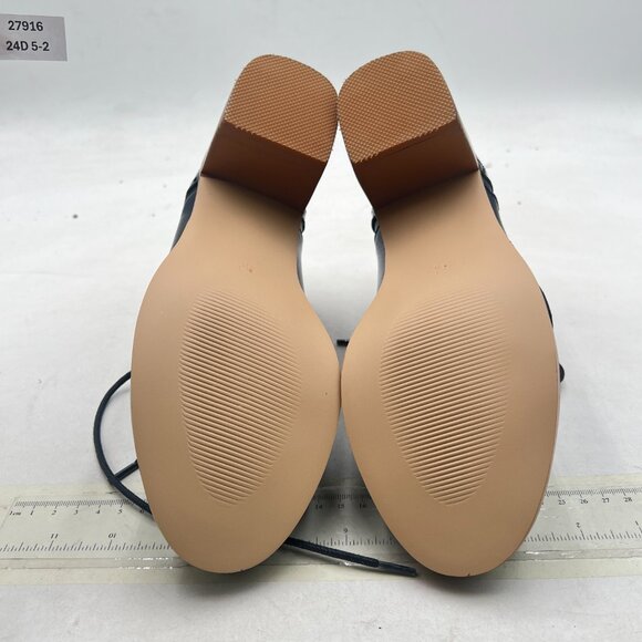 FOWT Midnight Blue Perforated Lace-Up Oxfords Almond Toe Mid Chunky Heel Shoes - Picture 7 of 8